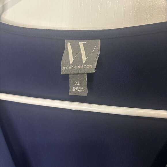 Worthington Womens V Neck Elbow Sleeve Blouse Navy, Size XL NEW - Picture 5 of 6